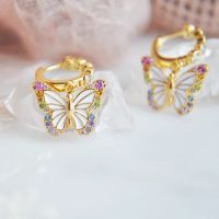 Retro Butterfly Copper Enamel Plating Inlay Zircon Gold Plated Earrings Necklace main image 3