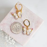 Retro Butterfly Copper Enamel Plating Inlay Zircon Gold Plated Earrings Necklace main image 6