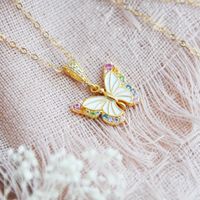 Retro Butterfly Copper Enamel Plating Inlay Zircon Gold Plated Earrings Necklace sku image 1