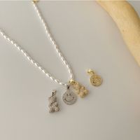 Sweet Little Bear Titanium Steel Copper Plating Inlay Zircon Charms Necklace main image 5