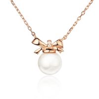 Sterling Silver Rose Gold Plated Elegant Inlay Bow Knot Pearl Pendant Necklace sku image 1