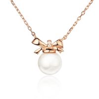 Sterling Silver Rose Gold Plated Elegant Inlay Bow Knot Pearl Pendant Necklace main image 8