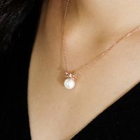 Sterling Silver Rose Gold Plated Elegant Inlay Bow Knot Pearl Pendant Necklace main image 7