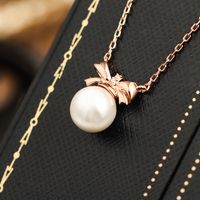 Sterling Silver Rose Gold Plated Elegant Inlay Bow Knot Pearl Pendant Necklace main image 3