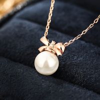 Sterling Silver Rose Gold Plated Elegant Inlay Bow Knot Pearl Pendant Necklace main image 4