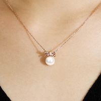 Sterling Silver Rose Gold Plated Elegant Inlay Bow Knot Pearl Pendant Necklace main image 6