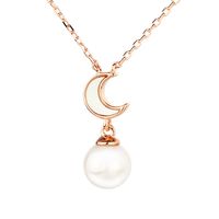 Sterling Silver Rose Gold Plated Elegant Simple Style Inlay Moon Pearl Pendant Necklace sku image 1
