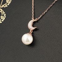 Sterling Silver Rose Gold Plated Elegant Simple Style Inlay Moon Pearl Pendant Necklace main image 3