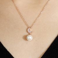 Sterling Silver Rose Gold Plated Elegant Simple Style Inlay Moon Pearl Pendant Necklace main image 5
