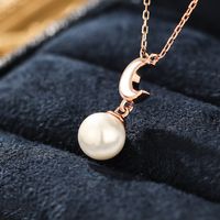 Sterling Silver Rose Gold Plated Elegant Simple Style Inlay Moon Pearl Pendant Necklace main image 4