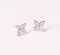 1 Pair Cute Sweet Flower Inlay Sterling Silver Zircon Gold Plated Ear Studs sku image 1