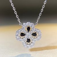 Modern Style Four Leaf Clover Sterling Silver Inlay Artificial Gemstones Pendant Necklace sku image 6