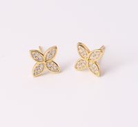 1 Pair Cute Sweet Flower Inlay Sterling Silver Zircon Gold Plated Ear Studs sku image 2