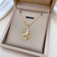 Wholesale Elegant Simple Style Heart Shape Butterfly Titanium Steel Copper Inlay Zircon Pendant Necklace main image 5