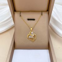 Wholesale Elegant Simple Style Heart Shape Butterfly Titanium Steel Copper Inlay Zircon Pendant Necklace main image 4