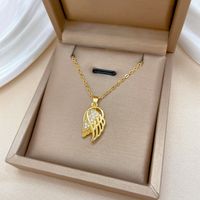 Wholesale Elegant Luxurious Wings Titanium Steel Copper Hollow Out Inlay Zircon Pendant Necklace main image 1