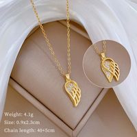 Wholesale Elegant Luxurious Wings Titanium Steel Copper Hollow Out Inlay Zircon Pendant Necklace main image 2