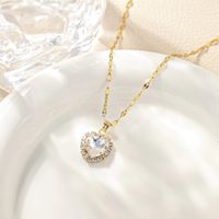 Copper K Gold Plated Simple Style Classic Style Inlay Heart Shape Rhinestones Pendant Necklace main image 5