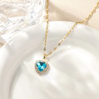 Copper K Gold Plated Simple Style Classic Style Inlay Heart Shape Rhinestones Pendant Necklace main image 9