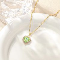 Copper K Gold Plated Simple Style Classic Style Inlay Heart Shape Rhinestones Pendant Necklace main image 10