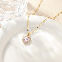 Copper K Gold Plated Simple Style Classic Style Inlay Heart Shape Rhinestones Pendant Necklace sku image 7
