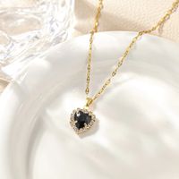 Copper K Gold Plated Simple Style Classic Style Inlay Heart Shape Rhinestones Pendant Necklace sku image 9