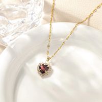 Copper K Gold Plated Simple Style Classic Style Inlay Heart Shape Rhinestones Pendant Necklace sku image 12