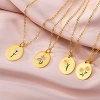 Titanium Steel Gold Plated Simple Style Classic Style Plating Flower Pendant Necklace main image 3
