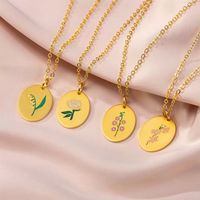 Titanium Steel Gold Plated Simple Style Classic Style Plating Flower Pendant Necklace main image 4