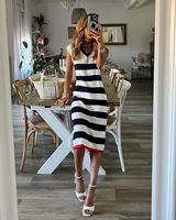 Women's Sheath Dress Streetwear V Neck Printing Sleeveless Stripe Midi Dress Daily main image 3