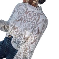 Women's Blouse Long Sleeve Blouses Embroidery Ruffles Hollow Out Elegant Printing Solid Color main image 5