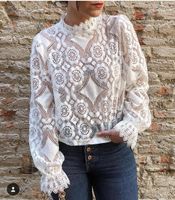 Women's Blouse Long Sleeve Blouses Embroidery Ruffles Hollow Out Elegant Printing Solid Color main image 1