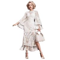 Women's Swing Dress Sexy Round Neck Lace Long Sleeve Solid Color Midi Dress Date Bar main image 2