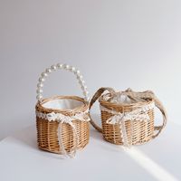 Unisex Medium Straw Solid Color Cute Beach Beading Weave Open Straw Bag main image 1