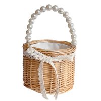 Unisex Medium Straw Solid Color Cute Beach Beading Weave Open Straw Bag main image 4