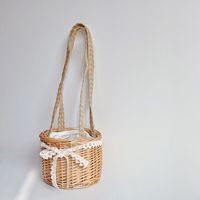 Unisex Medium Straw Solid Color Cute Beach Beading Weave Open Straw Bag sku image 1