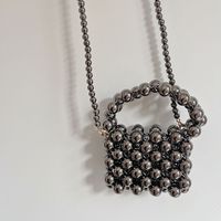 Women's Small Beads Solid Color Cute Beading Square Open Handbag sku image 6