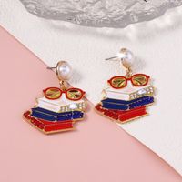 Pendientes Con Diseño Creativo Personalizado, Bonitos Y Exquisitos Libros, Pendientes De Gota De Doctor, Perlas De Imitación, Gafas De Moda, Pendientes De Nicho sku image 2