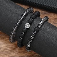 Retro Round Obsidian Beaded Men's Bracelets 1 Set sku image 1
