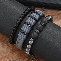 Retro Round Obsidian Beaded Men's Bracelets 1 Set sku image 2