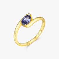 Sterling Silver 14K Gold Plated Retro Luxurious Novelty Inlay Oval Zircon Rings sku image 1