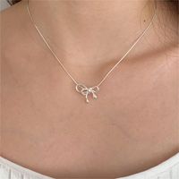 Sterling Silver Casual Chain Geometric Bow Knot Pendant Necklace main image 3