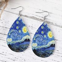 1 Pair Simple Style Starry Sky Life Tree Water Drop PU Leather Drop Earrings main image 3