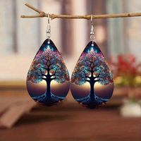 1 Pair Simple Style Starry Sky Life Tree Water Drop PU Leather Drop Earrings main image 4