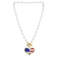 Wholesale Jewelry Retro Ethnic Style Heart Shape American Flag Alloy Gold Plated Pendant Necklace main image 1