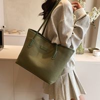 Women's Large Pu Leather Solid Color Preppy Style Classic Style Square Zipper Tote Bag sku image 4