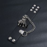 Retro Punk Cool Style Hand Skull Pu Leather Alloy Silver Plated Women's Bangle sku image 1