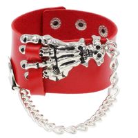 Retro Punk Cool Style Hand Skull Pu Leather Alloy Silver Plated Women's Bangle sku image 2