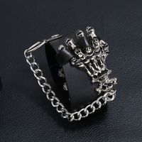 Retro Punk Cool Style Hand Skull Pu Leather Alloy Silver Plated Women's Bangle main image 3