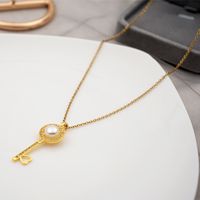 304 Stainless Steel Titanium Steel Copper Gold Plated Casual Sweet Simple Style Handmade Inlay Key Rhinestones Freshwater Pearl Pendant Necklace main image 6